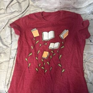 Women's Short Sleeve T Shirt For Book And Flower Lovers Size S Fantasy